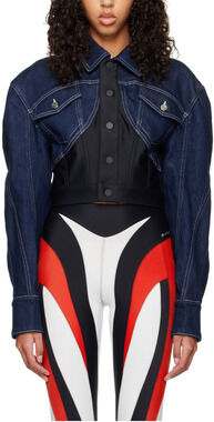 Mugler Cropped Blue Bi Material Corset Jacket Size 36 EU / US 4 NWT